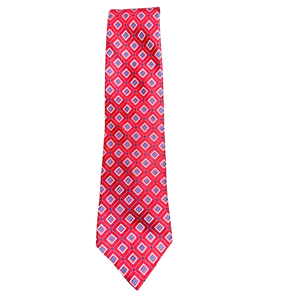 Bugatti Mens Red 100% Silk Geometric Diamond Pattern Necktie Formal Business Tie